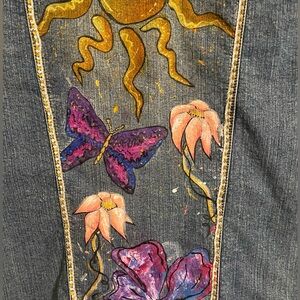Painted beaded patched jean jacket